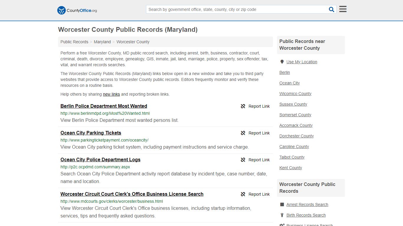 Public Records - Worcester County, MD (Business, Criminal, GIS ...