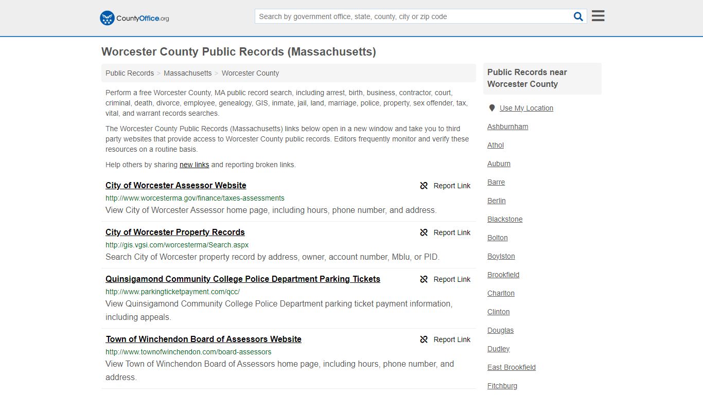 Worcester County Public Records (Massachusetts) - County Office